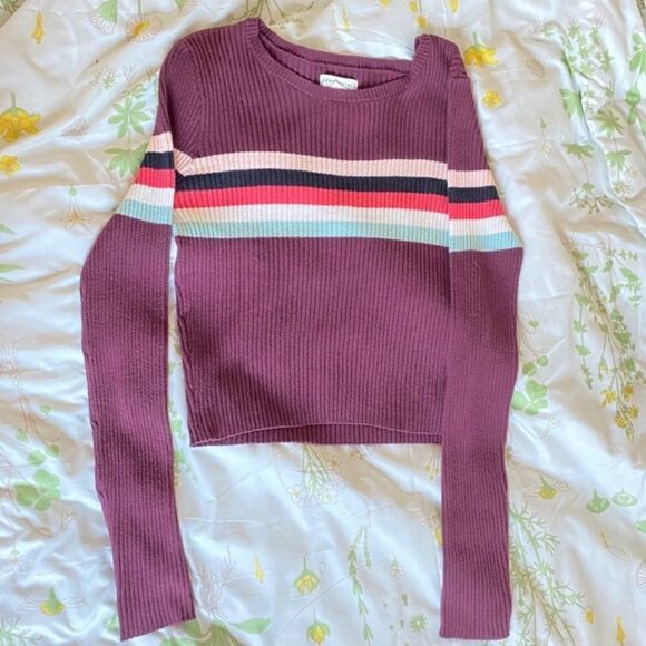 Aeropostale Burgundy Striped Crewneck Sweater Small - Picture 2 of 3